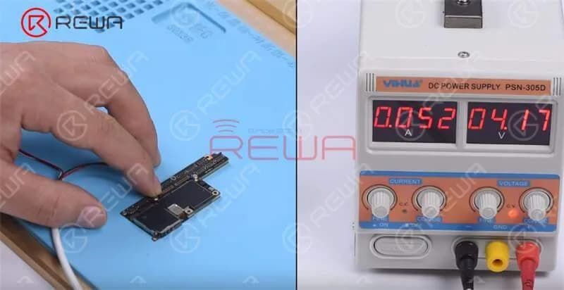 Collega il connettore della batteria all'alimentatore DC e accendi la scheda madre con le pinzette. La lettura della corrente di avviamento è superiore al valore normale. A giudicare da questo, i circuiti sulla scheda madre potrebbero essersi cortocircuitati.
