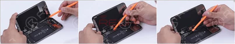 Remove the ear speaker flex, display flex, and disconnect the battery.
