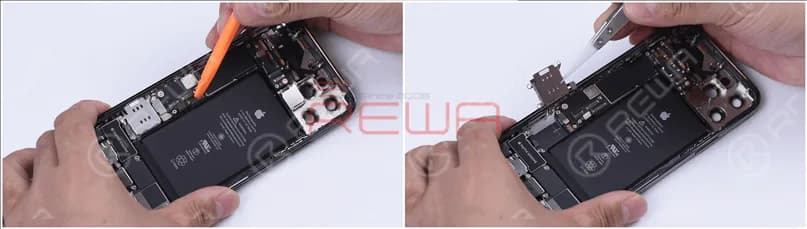 Here comes the lightning connector flex cable. Further, the iPhone 12 Pro's SIM cardholder is a stand-alone design that is connected to the motherboard by a flex cable.