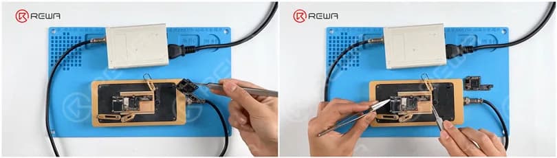 Put the motherboard on the 165 °C Heating Platform to heat. When the temperature reaches 165 °C, remove the logic board and signal board with tweezers.