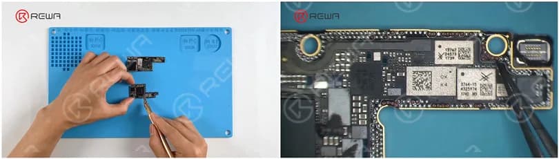 Clear thermal grease with a Sculpture Knife. After separation, it is found that there are many missing pads. Then we restore useful pads from missing pads with jumper wires.