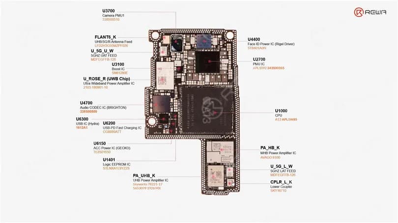 iPhone 11 Pro Motherboard Chips Verteilung
