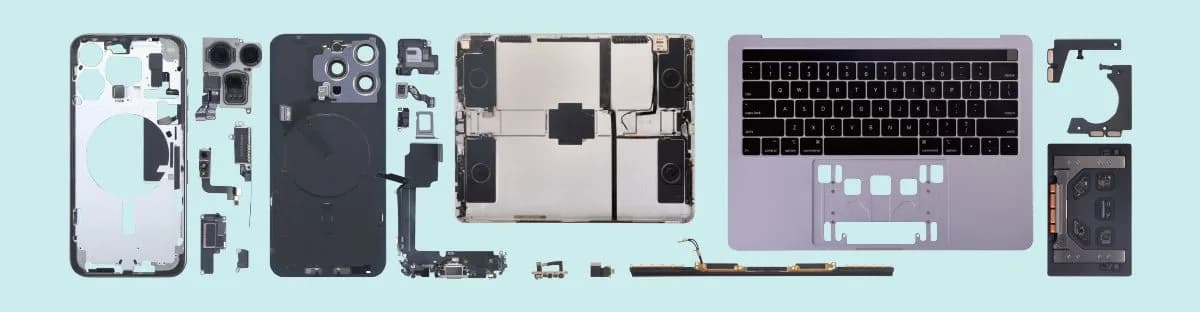 Phone, tablet, and MacBook chassis and small parts assortment