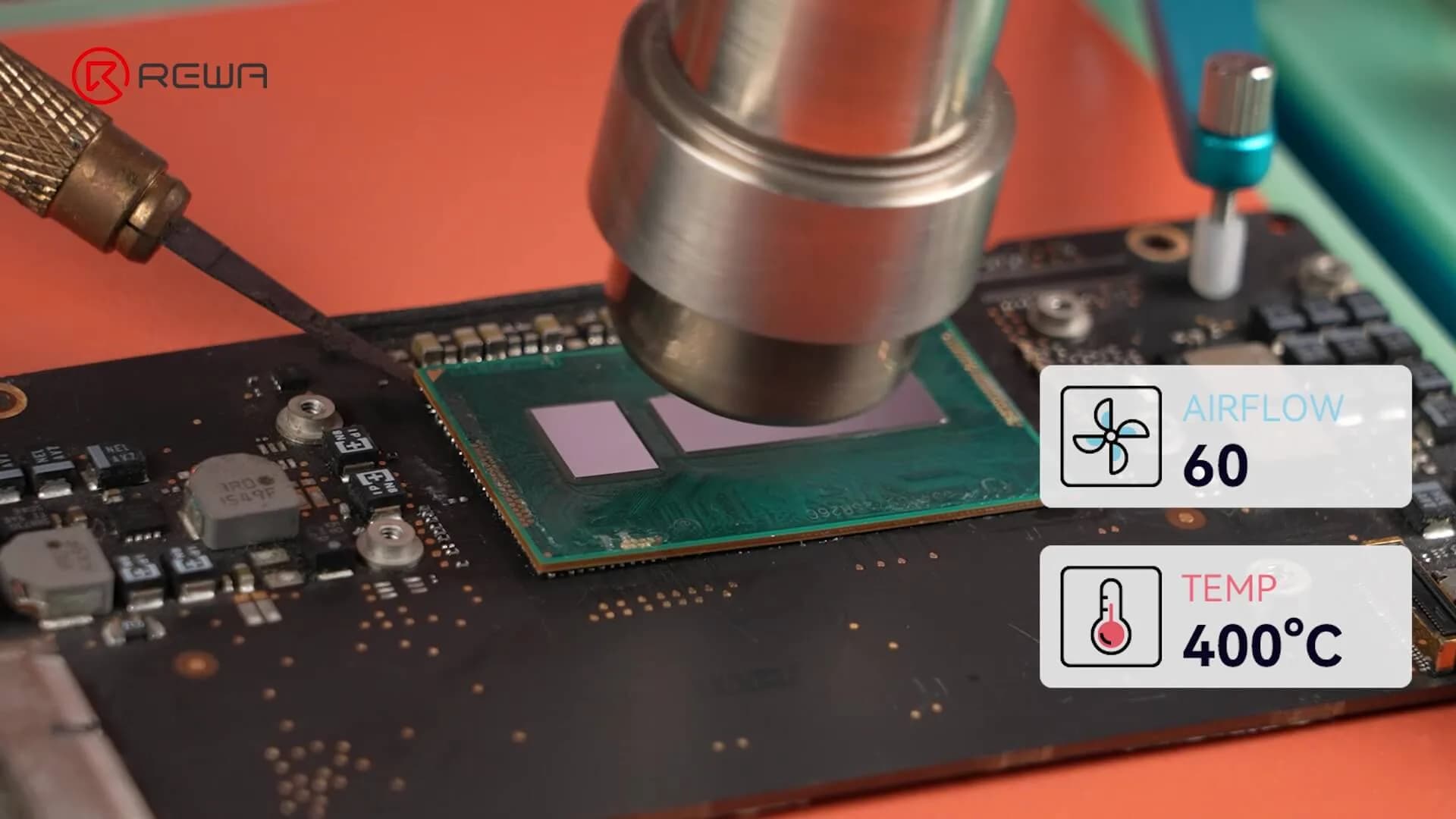 heat macbook motherboard and use pry tool