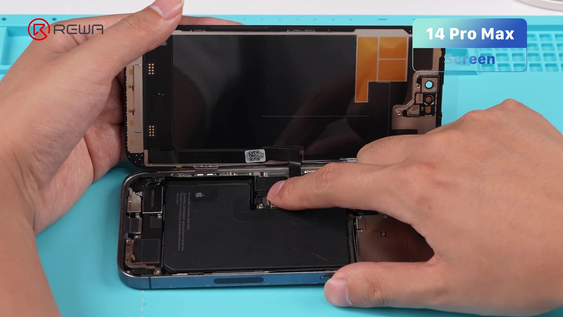 two hand holding an iphone and repairing