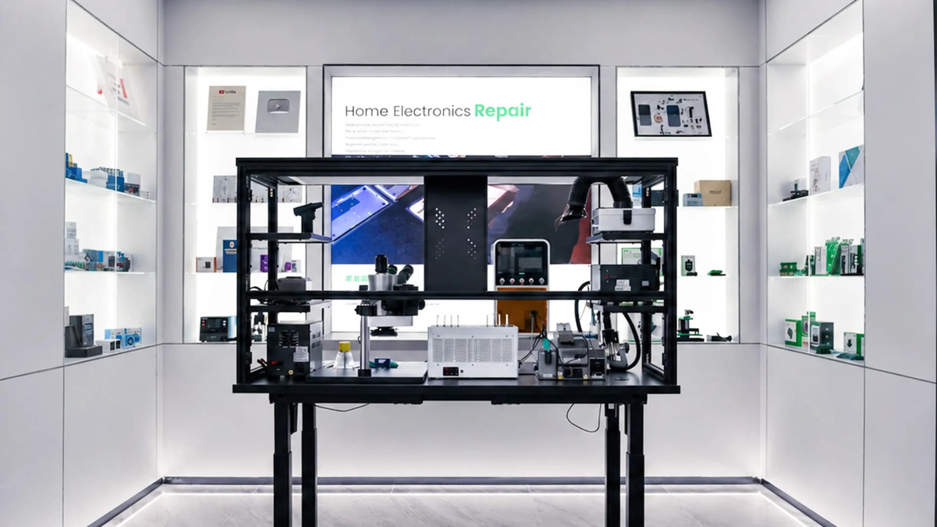 A table for electric repair with modern repair tools and machines