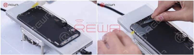 Remove the ear speaker flex cable first. Since the ear speaker flex cable is very easy to damage, please be noted that we need to heat the screen before removing it. Besides, the iPhone 12 ear speaker sensor ring is integrated into the bezel.
