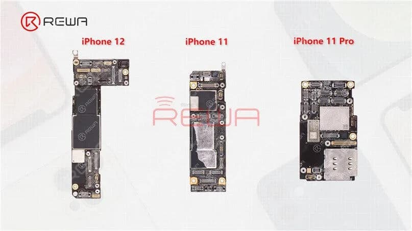 Im Gegensatz dazu wird das iPhone in der US-Version mit einer zusätzlichen mmWave-Antenne ausgestattet sein, während die Hauptplatine einen zusätzlichen mmWave-Antennensteckplatz hat. Neben den Unterschieden im äußeren Erscheinungsbild ist auch die Anordnung der drei Hauptplatinen unterschiedlich. Die Hauptplatine des iPhone 12 befindet sich auf der linken Seite, während die Hauptplatine des iPhone 11 und iPhone 11 Pro auf der rechten Seite platziert ist.