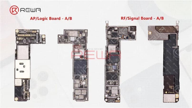Wie wir in unserem vorherigen Video erwähnt haben, ist die Hauptplatine des iPhone 12 und des iPhone 12 Pro fast identisch mit der doppelt gestapelten Lötung. Der einzige Unterschied besteht darin, dass der Verbindungsteil des LiDAR-Scanners auf der Hauptplatine des iPhone 12 kein Material hat. Darüber hinaus sehen wir nach der Trennung zwei leere Teile auf der oberen Schicht. Die beiden Teile sind zusätzlich für die Kamera-PMU2 und die LiDAR-PMU auf dem iPhone 12 Pro-Motherboard reserviert.