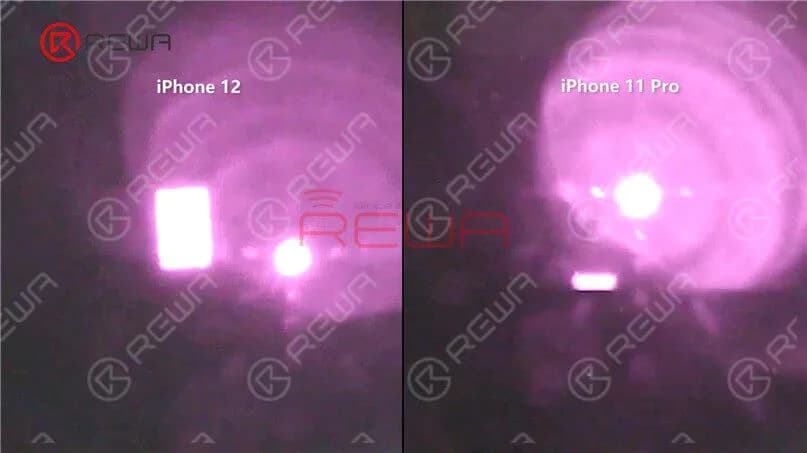 Unter dem Mikroskop und mit der Kameralinse ist zu erkennen, dass das Flutlichtmodul am Flexkabel des Ohrhörers anders ist. Der Beleuchtungsbereich des iPhone 12 Flutlichts ist größer.