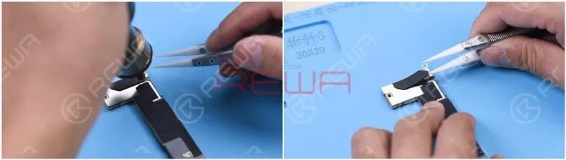 Erhitzen Sie die Hauptplatine mit einer Heißluftpistole auf 180℃ und entfernen Sie das Kunststoffteil.
