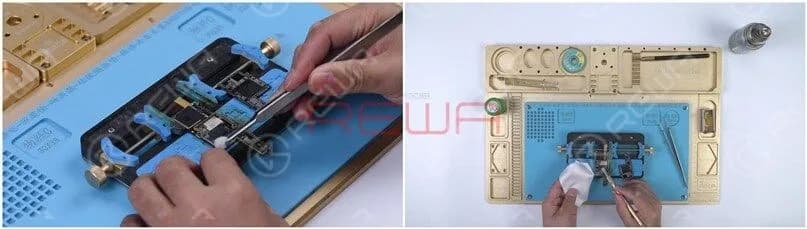 Clean the motherboard with PCB Cleaner. Remove excess thermal grease on the signal board with a sculpture knife.