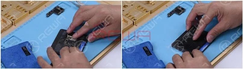 Attach the signal board to the Reballing Platform and place the Reballing Stencil in position. Apply a layer of low-temperature Solder Paste evenly.
