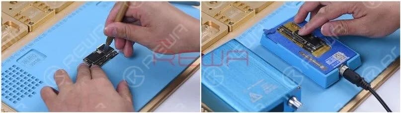 Cut through the shielding paper with a sculpture knife and put the motherboard on the Heating Platform.
