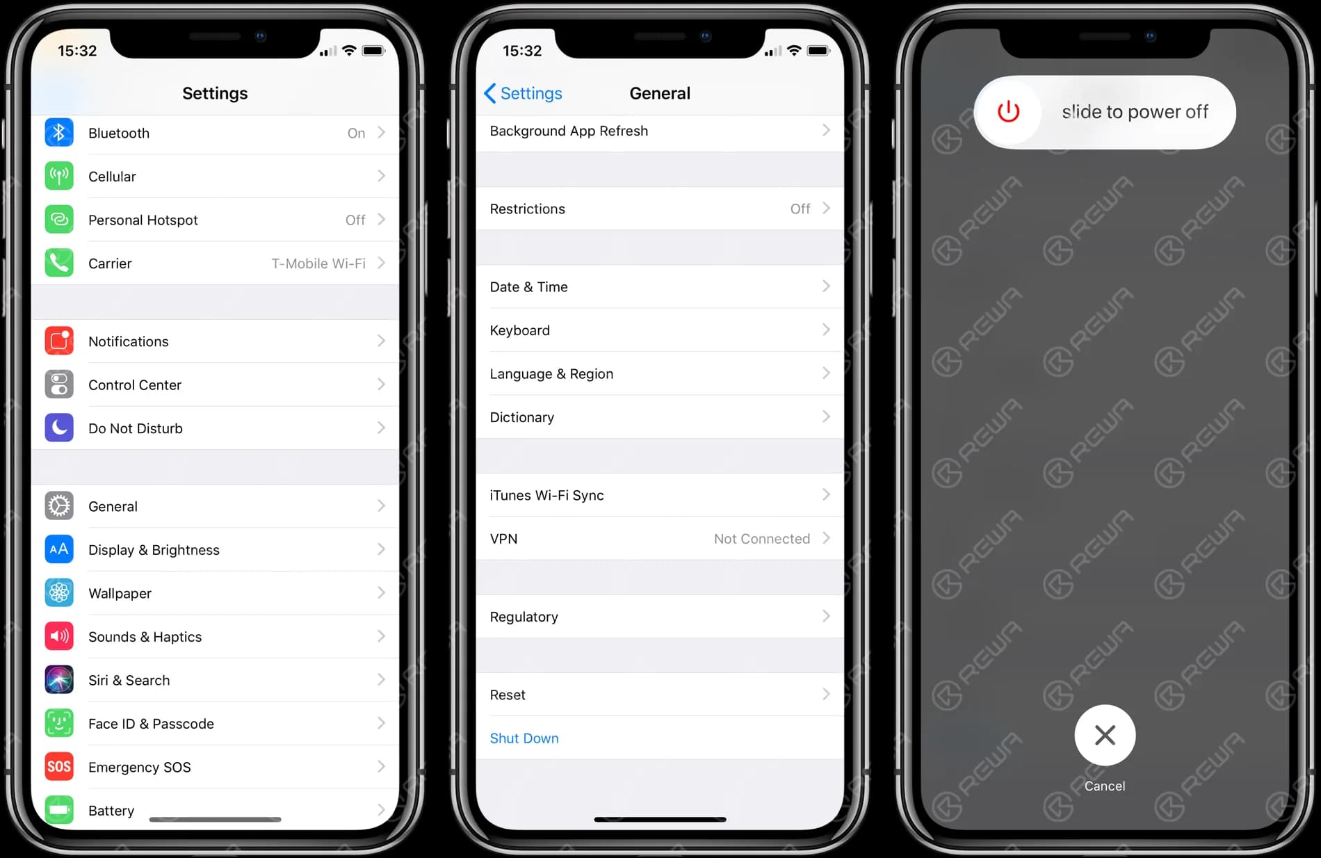 Shut down the iPhone in settings