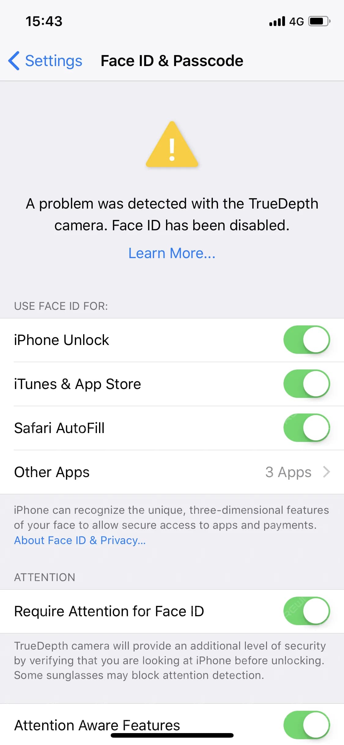Face ID not working